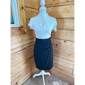 Homeyee Womens Colorblock Keyhole Sheath Dress White Black Short Sleeve Size 6 M